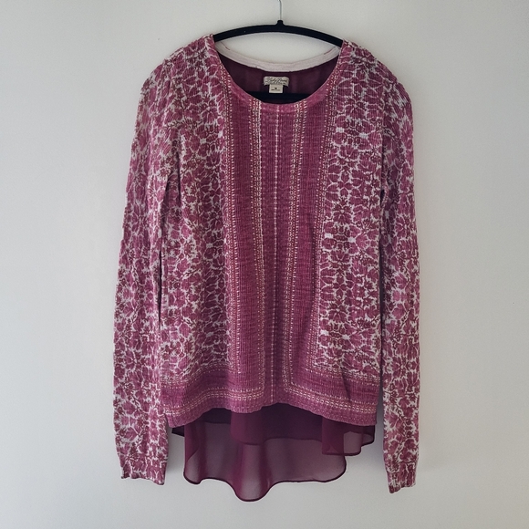 Lucky Brand Split Back Floral Boho Pink Top - Picture 1 of 5